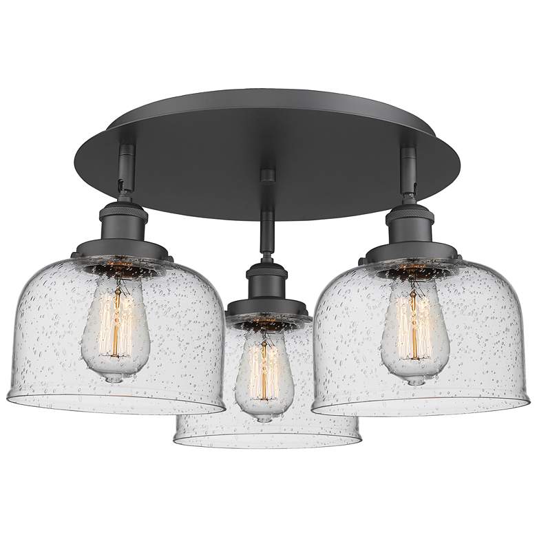 Image 1 Bell 19.75" Wide 3 Light Matte Black Flush Mount With Seedy Glass Shad