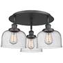 1_Bell 19.75" Wide 3 Light Matte Black Flush Mount With Seedy Glass Shad