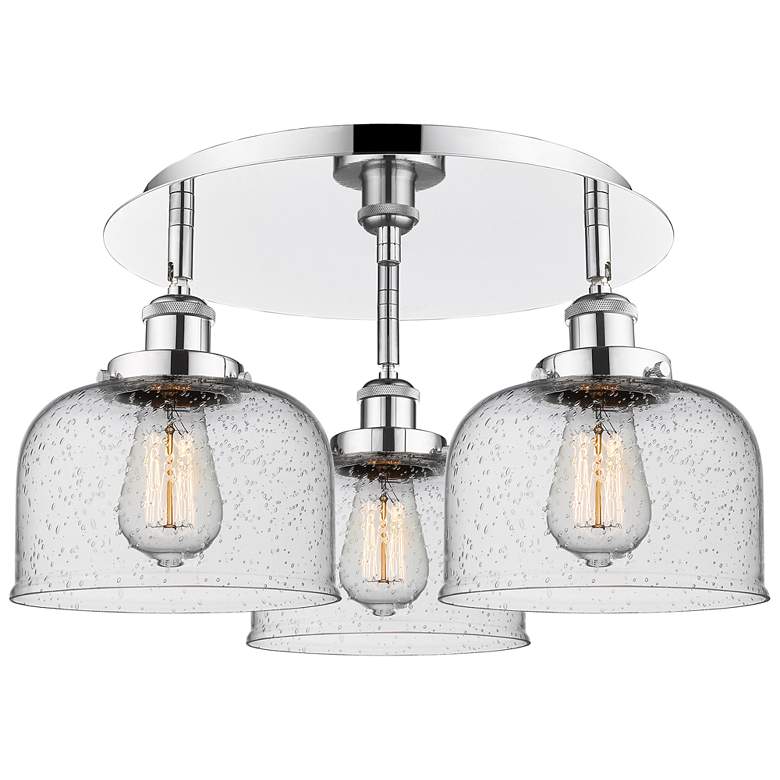 Image 1 Bell 19.75" Wide 3 Light Polished Chrome Flush Mount With Seedy Glass