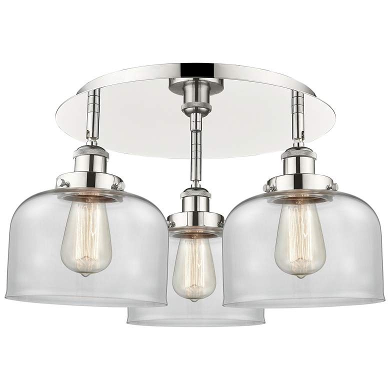 Image 1 Bell 19.75" Wide 3 Light Polished Nickel Flush Mount With Clear Glass