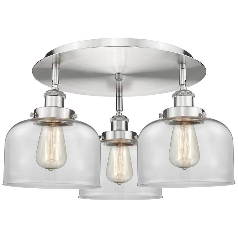 Image 1 Bell 19.75" Wide 3 Light Satin Nickel Flush Mount With Clear Glass Sha