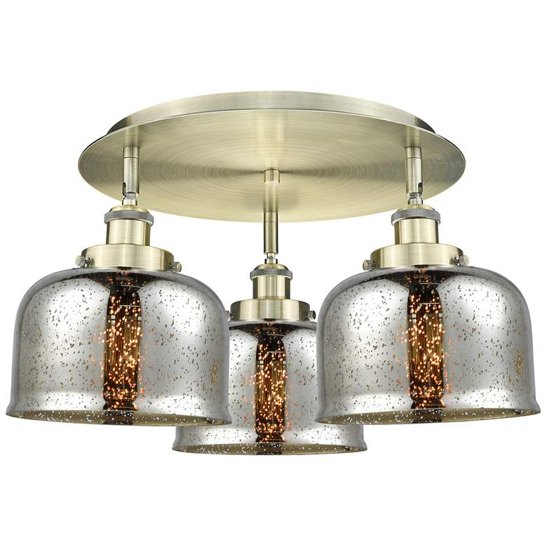 Image 1 Bell 19.75"W 3 Light Antique Brass Flush Mount w/ Mercury Glass Shade