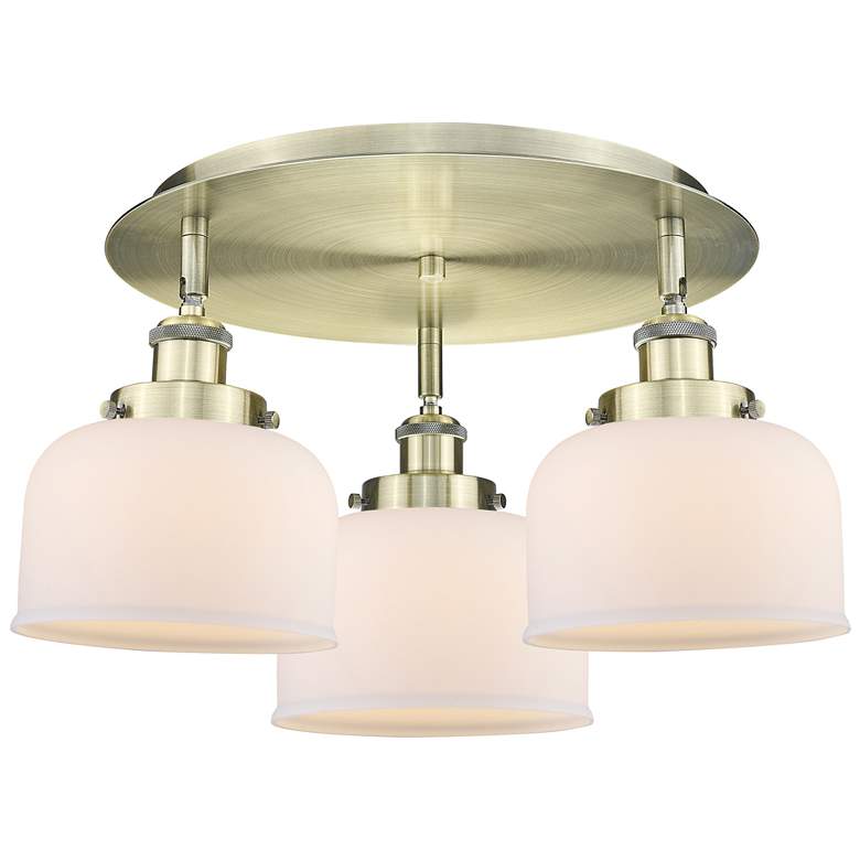 Image 1 Bell 19.75"W 3 Light Antique Brass Flush Mount With Matte White Glass
