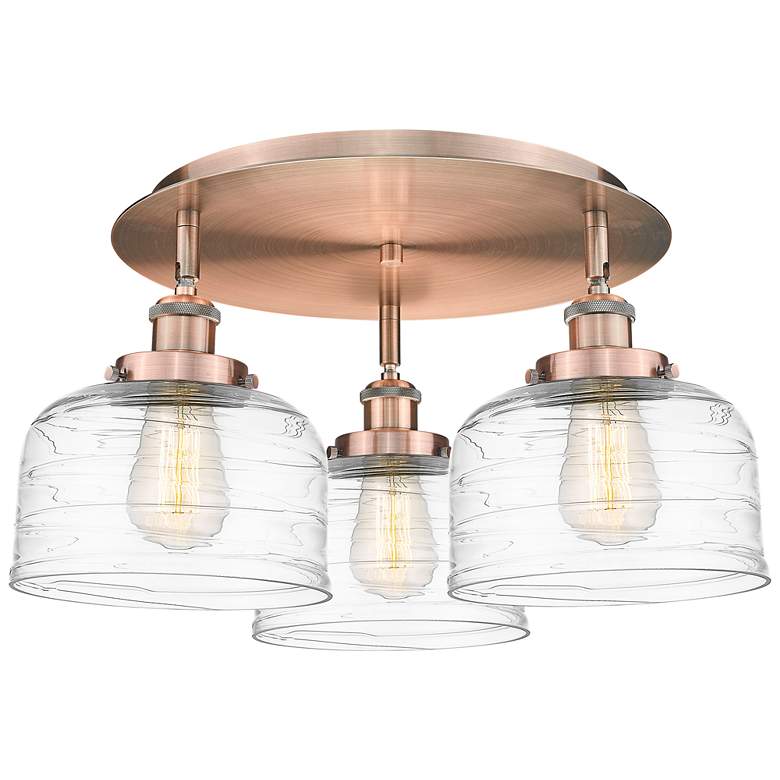 Image 1 Bell 19.75"W 3 Light Antique Copper Flush Mount w/ Clear Deco Swirl Sh