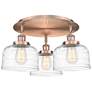 Bell 19.75"W 3 Light Antique Copper Flush Mount w/ Clear Deco Swirl Sh