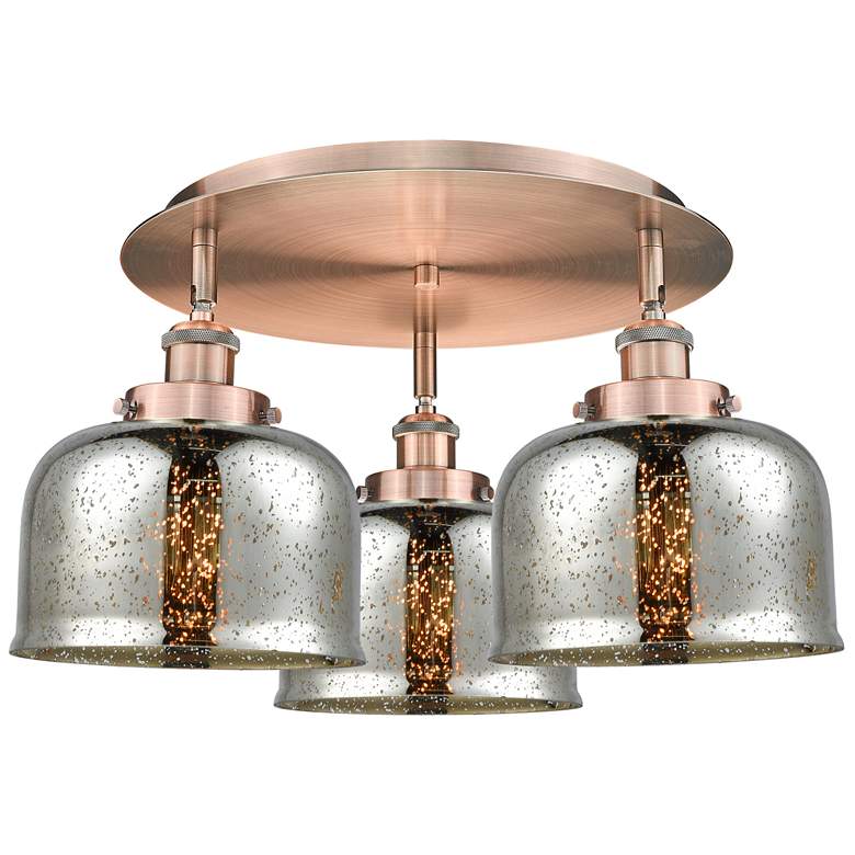 Image 1 Bell 19.75"W 3 Light Antique Copper Flush Mount w/ Mercury Glass Shade