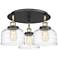 Bell 19.75"W 3 Light Black Antique Brass Flush Mount w/ Deco Swirl Sha
