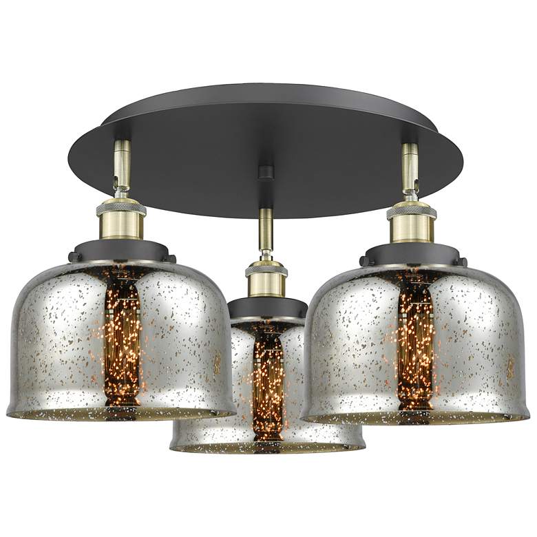 Image 1 Bell 19.75 inchW 3 Light Black Antique Brass Flush Mount w/ Mercury Glass 