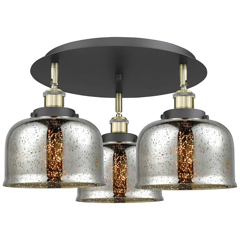 Image 1 Bell 19.75"W 3 Light Black Antique Brass Flush Mount w/ Mercury Glass