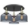 Bell 19.75"W 3 Light Black Antique Brass Flush Mount w/ Smoke Glass Sh