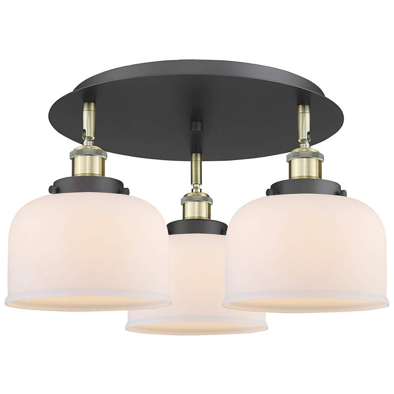 Image 1 Bell 19.75"W 3 Light Black Antique Brass Flush Mount w/ White Shade