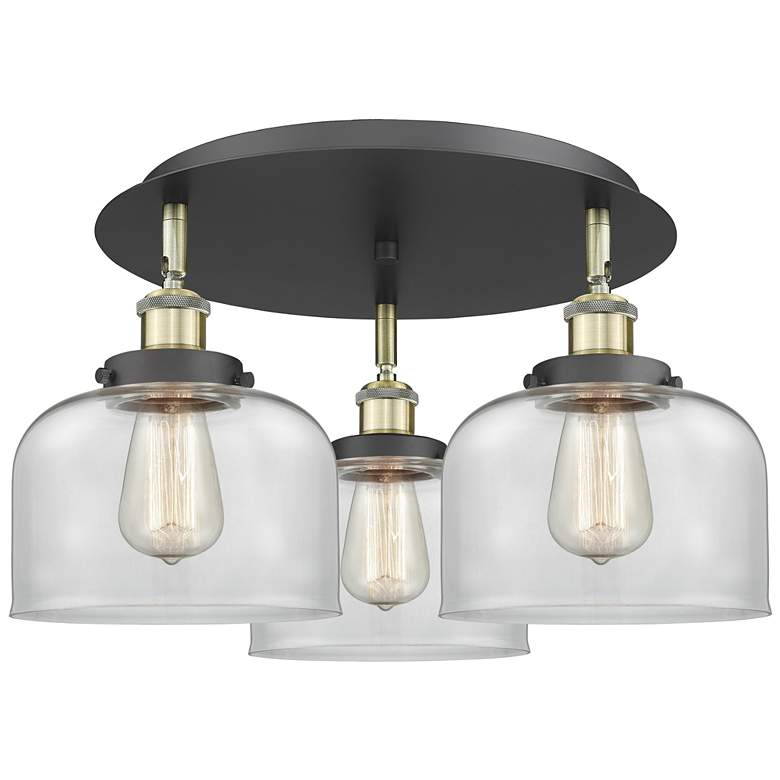 Image 1 Bell 19.75"W 3 Light Black Antique Brass Flush Mount With Clear Glass
