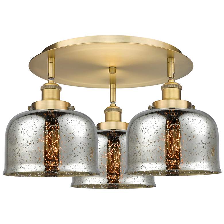 Image 1 Bell 19.75"W 3 Light Brushed Brass Flush Mount w/ Mercury Glass Shade