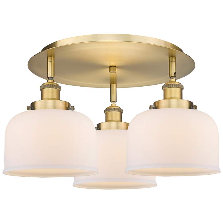 Image 1 Bell 19.75"W 3 Light Brushed Brass Flush Mount With Matte White Glass