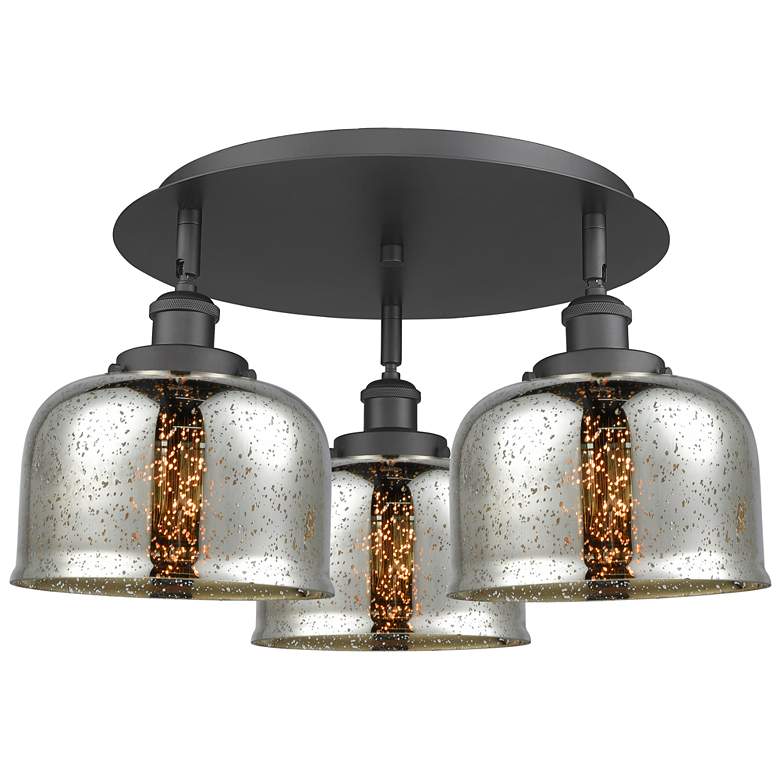 Image 1 Bell 19.75"W 3 Light Matte Black Flush Mount w/ Mercury Glass Shade