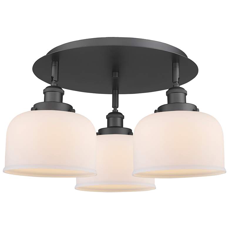 Image 1 Bell 19.75"W 3 Light Matte Black Flush Mount With Matte White Glass Sh