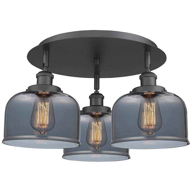 Image 1 Bell 19.75"W 3 Light Matte Black Flush Mount With Plated Smoke Glass S