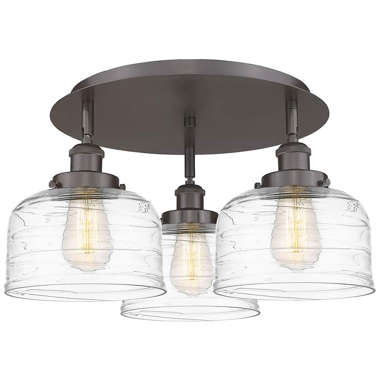 Image 1 Bell 19.75"W 3 Light Oil Rubbed Bronze Flush Mount w/ Deco Swirl Shade