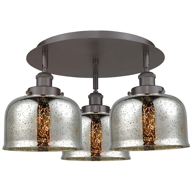Image 1 Bell 19.75"W 3 Light Oil Rubbed Bronze Flush Mount w/ Mercury Glass Sh