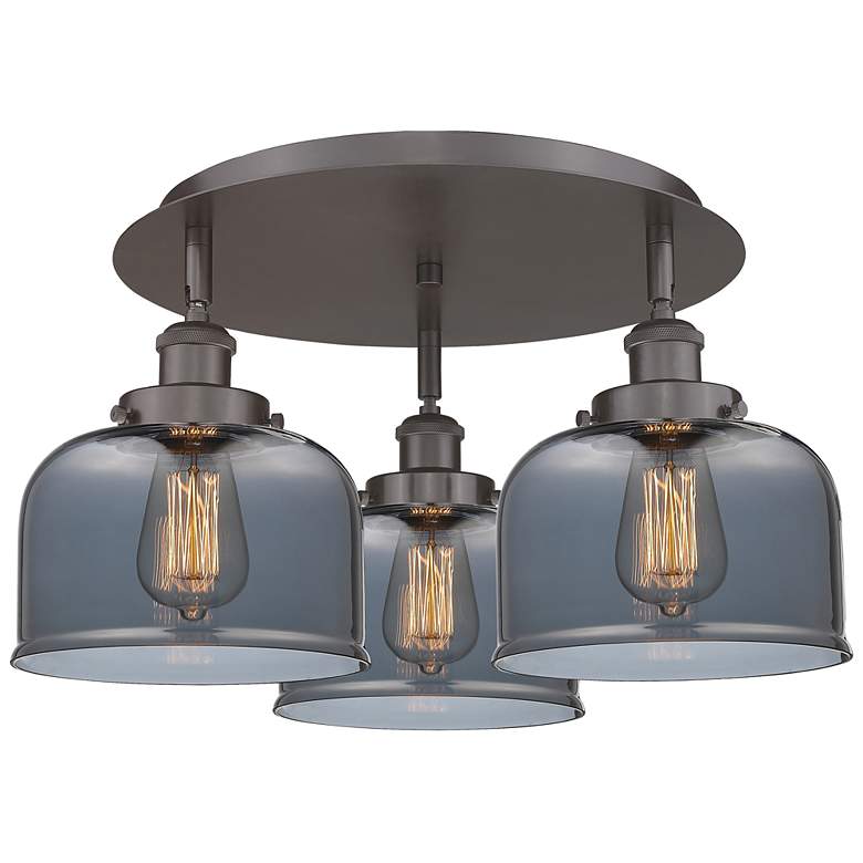 Image 1 Bell 19.75"W 3 Light Oil Rubbed Bronze Flush Mount w/ Smoke Glass Shad
