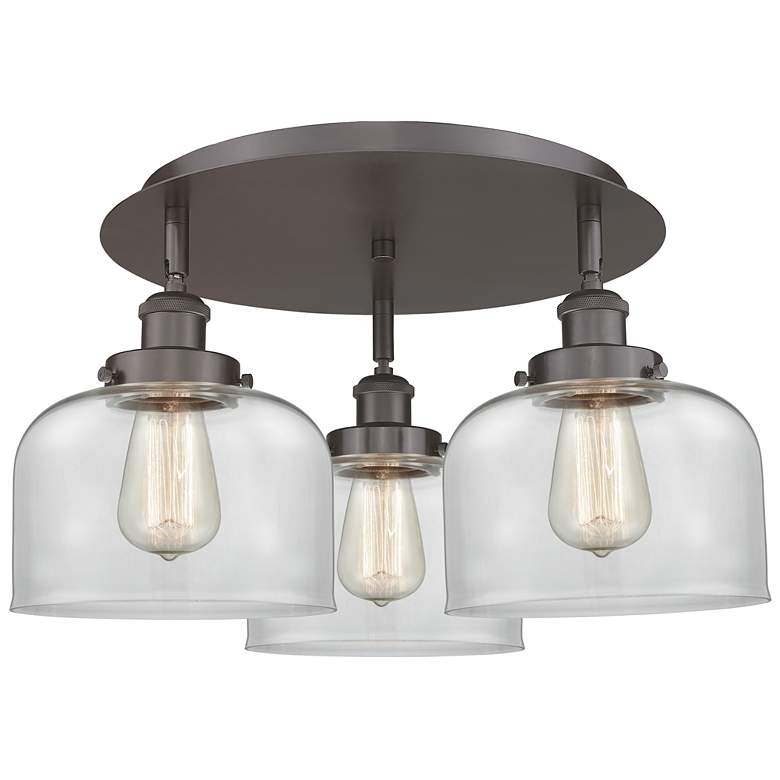 Image 1 Bell 19.75"W 3 Light Oil Rubbed Bronze Flush Mount With Clear Glass Sh