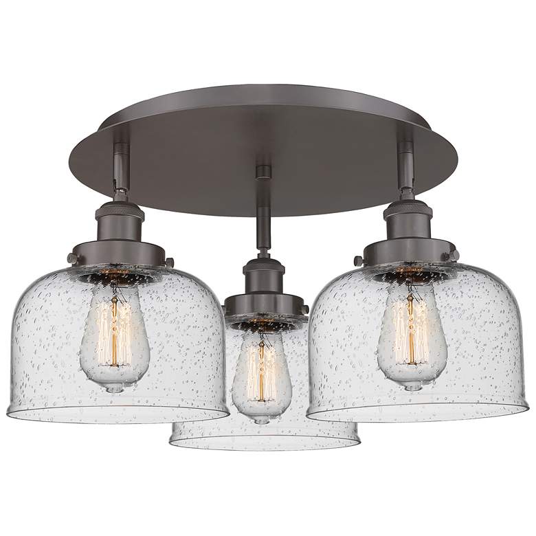 Image 1 Bell 19.75"W 3 Light Oil Rubbed Bronze Flush Mount With Seedy Glass Sh