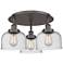 Bell 19.75"W 3 Light Oil Rubbed Bronze Flush Mount With Seedy Glass Sh