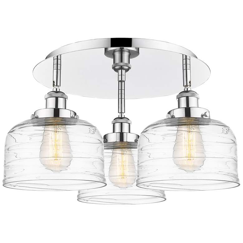 Image 1 Bell 19.75"W 3 Light Polished Chrome Flush Mount w/ Clear Deco Swirl S