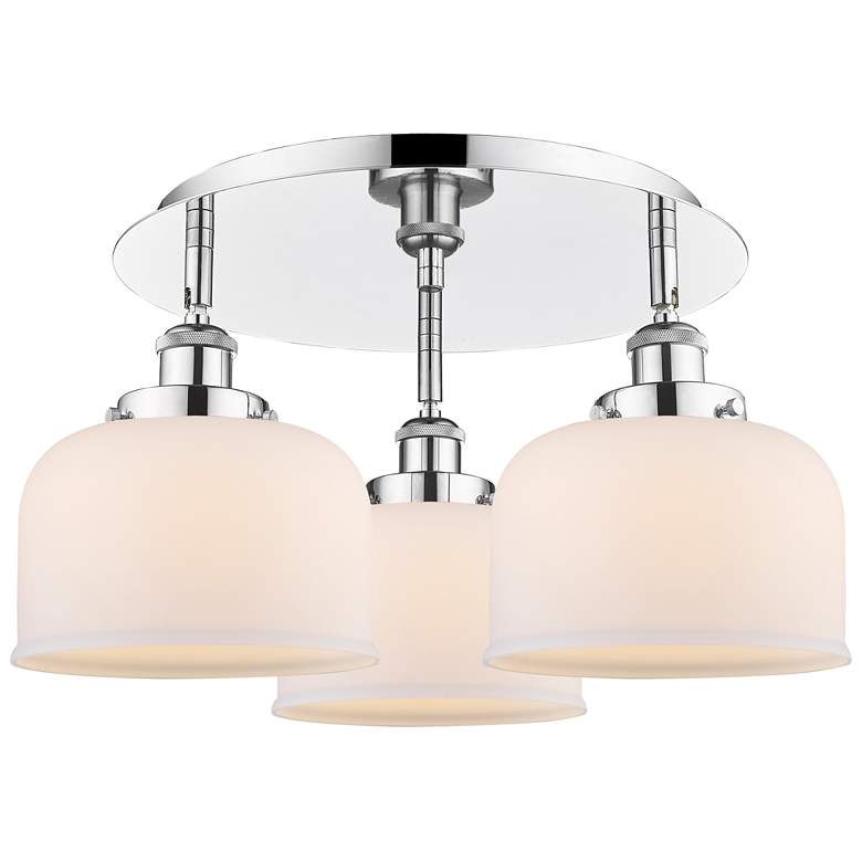 Image 1 Bell 19.75"W 3 Light Polished Chrome Flush Mount w/ Matte White Glass