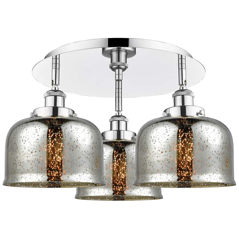 Image 1 Bell 19.75"W 3 Light Polished Chrome Flush Mount w/ Mercury Glass Shad