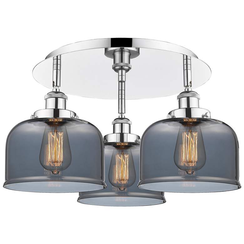 Image 1 Bell 19.75"W 3 Light Polished Chrome Flush Mount w/ Smoke Glass Shade