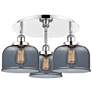 Bell 19.75"W 3 Light Polished Chrome Flush Mount w/ Smoke Glass Shade