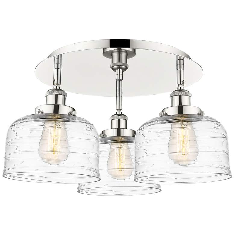 Image 1 Bell 19.75"W 3 Light Polished Nickel Flush Mount w/ Clear Deco Swirl S