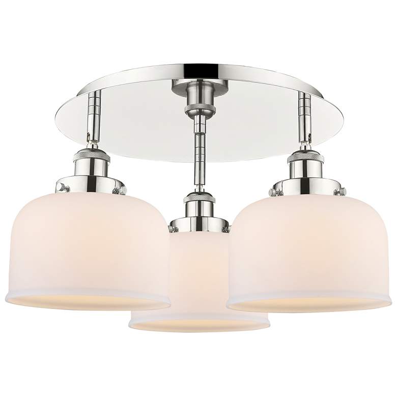 Image 1 Bell 19.75"W 3 Light Polished Nickel Flush Mount w/ Matte White Glass