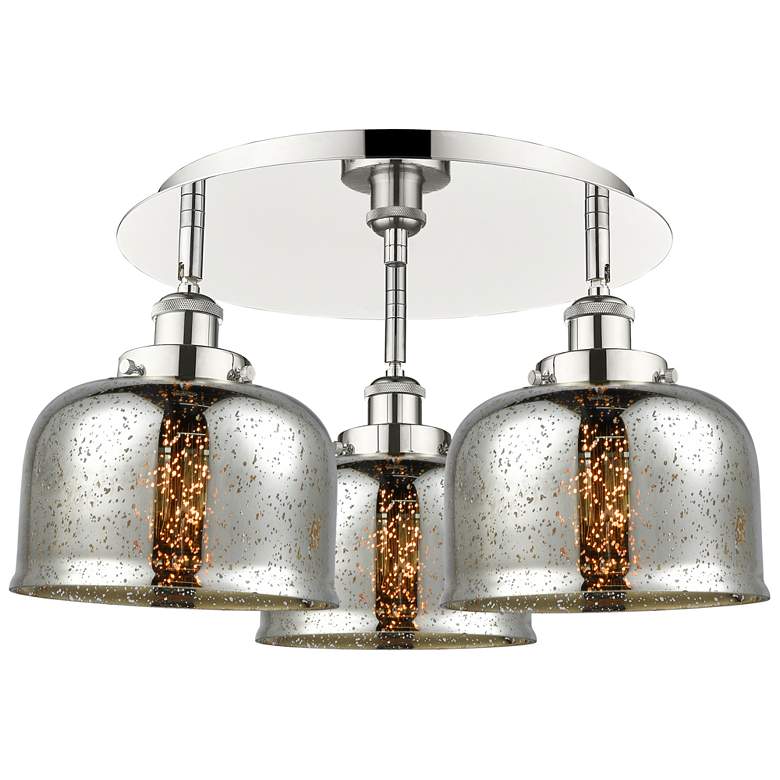 Image 1 Bell 19.75"W 3 Light Polished Nickel Flush Mount w/ Mercury Glass Shad