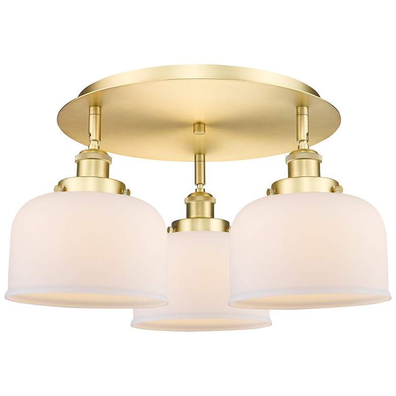 Image 1 Bell 19.75"W 3 Light Satin Gold Flush Mount With Matte White Glass Sha