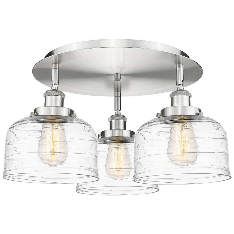 Image 1 Bell 19.75"W 3 Light Satin Nickel Flush Mount w/ Clear Deco Swirl Shad