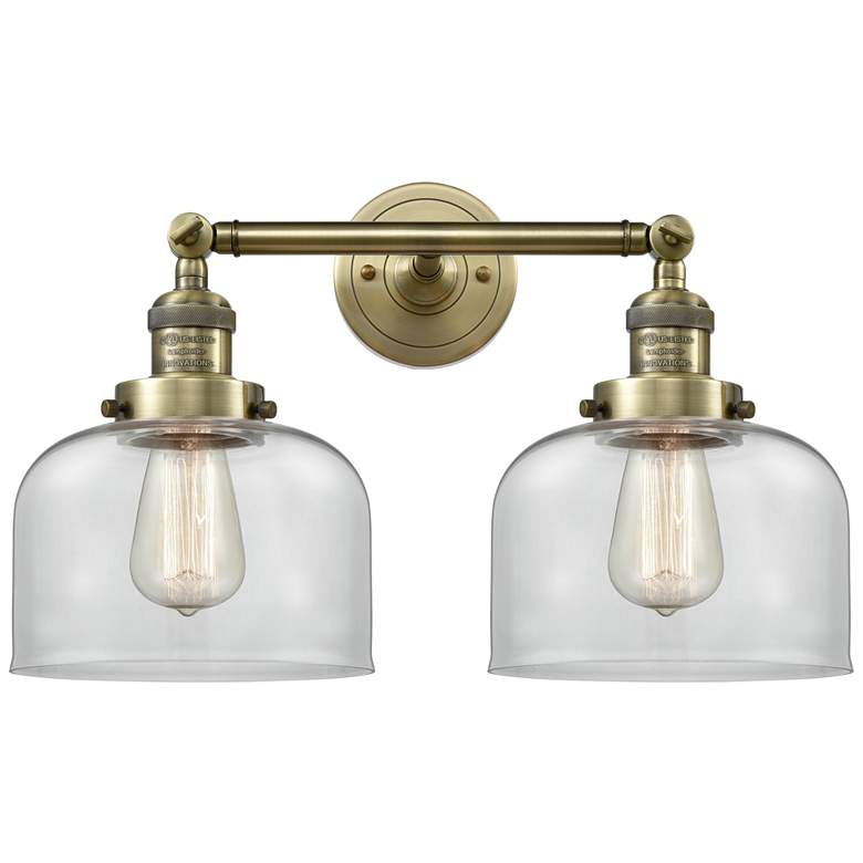 Image 1 Bell 19" 2-Light Antique Brass Bath Light w/ Clear Shade