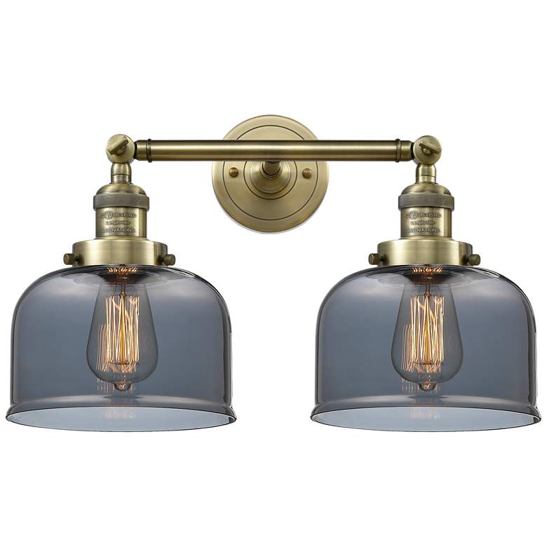 Image 1 Bell 19" 2-Light Antique Brass Bath Light w/ Plated Smoke Shade