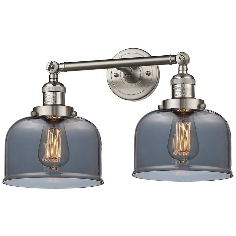 Image 1 Bell 19" 2-Light Brushed Satin Nickel Bath Light w/ Plated Smoke Shade