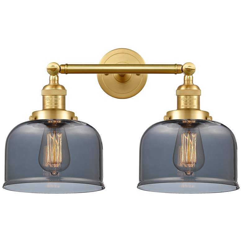 Image 1 Bell 19" 2-Light Satin Gold Bath Light w/ Plated Smoke Shade