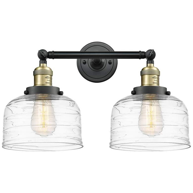 Image 1 Bell 2 Light 19" Bath Light - Black Antique Brass - Clear Deco Swirl S