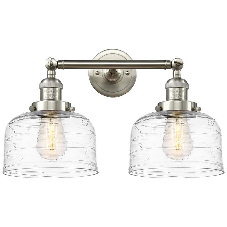 Image 1 Bell 2 Light 19" Bath Light - Brushed Satin Nickel - Clear Deco Swirl