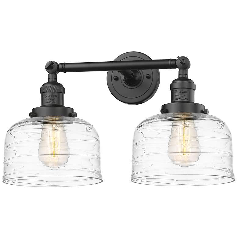 Image 1 Bell 2 Light 19" Bath Light - Oil Rubbed Bronze - Clear Deco Swirl Sha