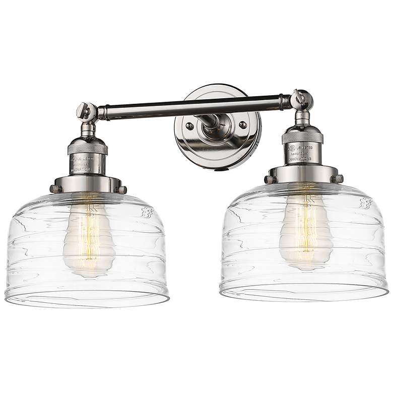 Image 1 Bell 2 Light 19" Bath Light - Polished Nickel - Clear Deco Swirl Shade