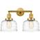 Bell 2 Light 19" Bath Light - Satin Gold - Clear Deco Swirl Shade
