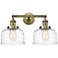 Bell 2 Light 19" LED Bath Light - Antique Brass - Clear Deco Swirl Sha