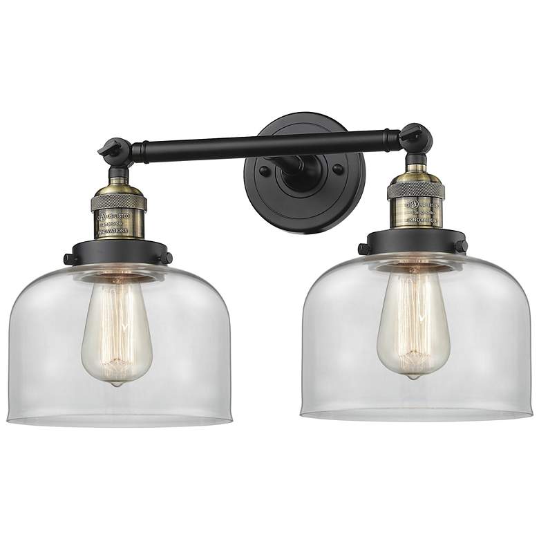 Image 1 Bell 2 Light 19" LED Bath Light - Black Antique Brass - Clear Shade
