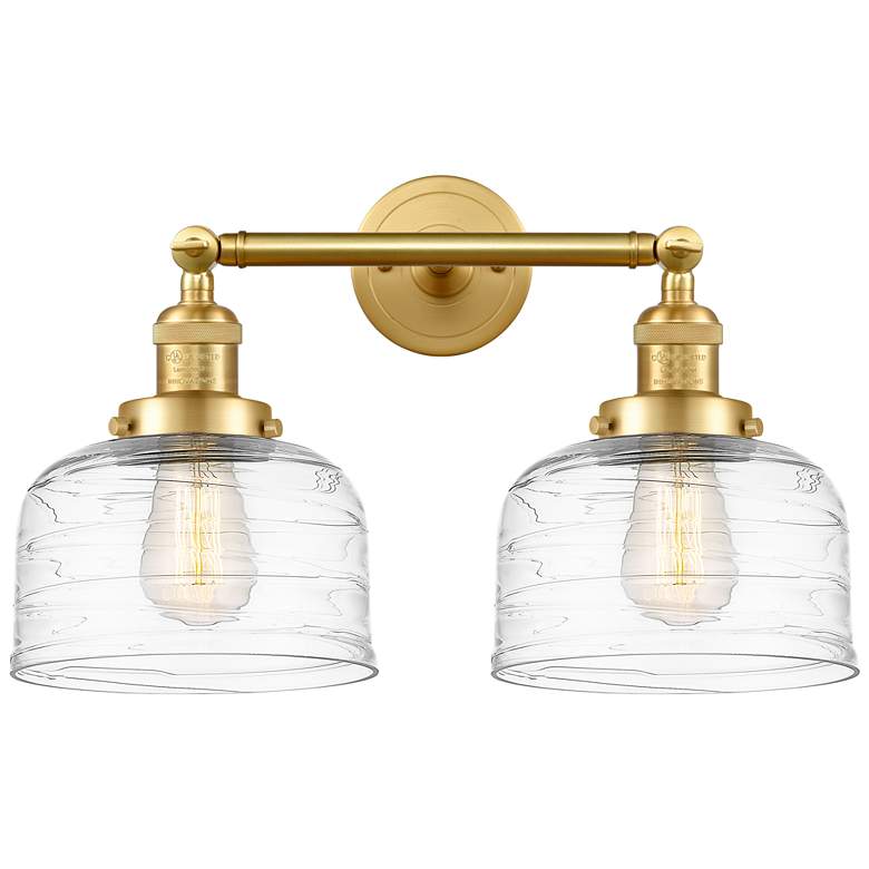 Image 1 Bell 2 Light 19" LED Bath Light - Satin Gold - Clear Deco Swirl Shade