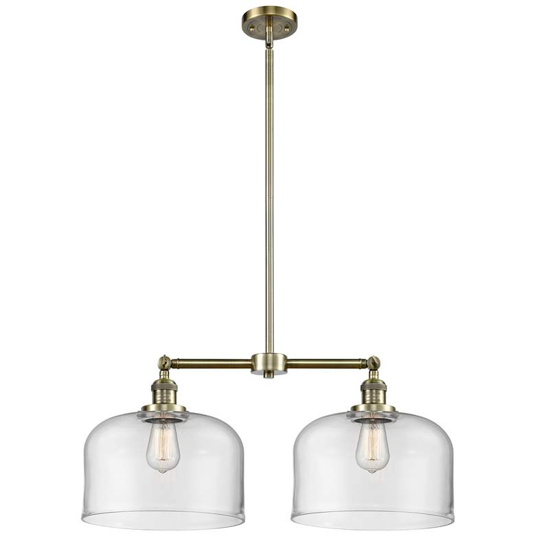 Image 1 Bell 21" 2-Light Antique Brass Island Light w/ Clear Shade